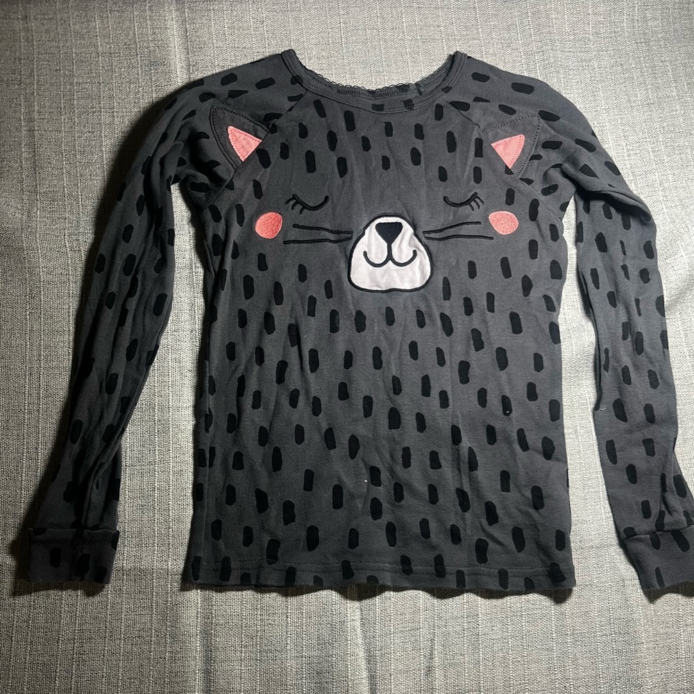 Gray Cat Face Kids Long Sleeve Shirt